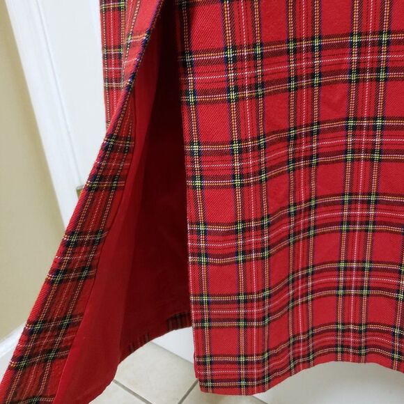 Misty Lane Dress Sz 6 Red Plaid Embroidered Crest Short Slv Midi Vintage Preppy - Picture 5 of 11